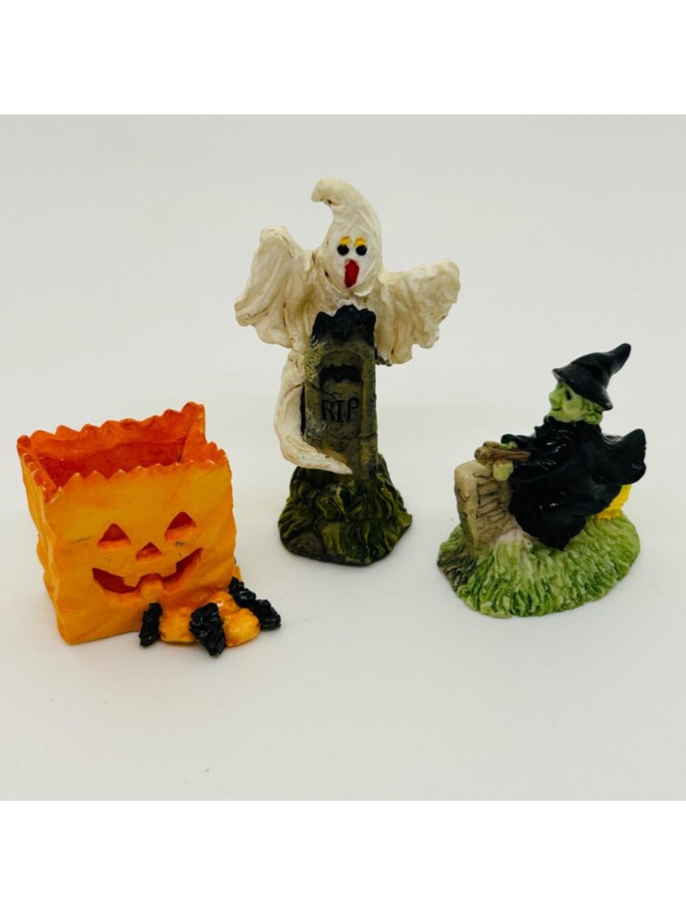 Vintage Miniature Halloween Figurines Ghost Witch Pumpkin Resin Village Decor - Picture 5 of 10